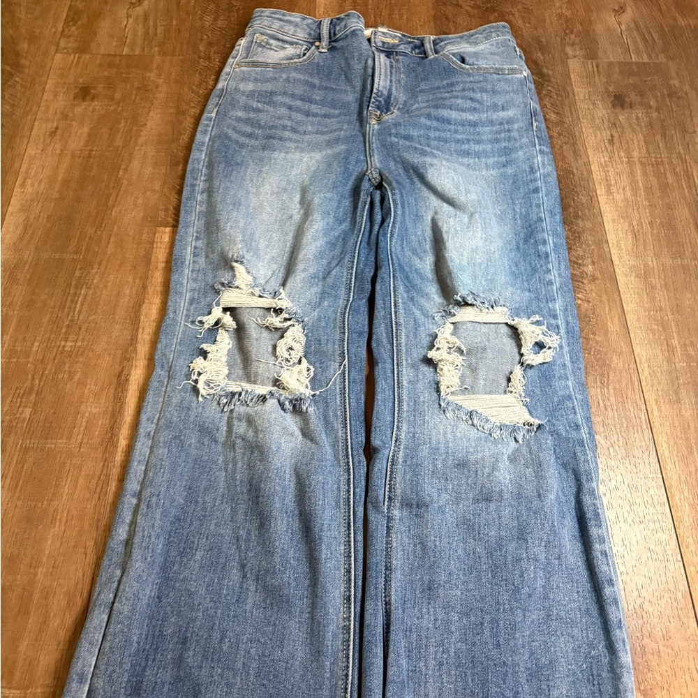 Stylish Distressed Blue Flare Jeans